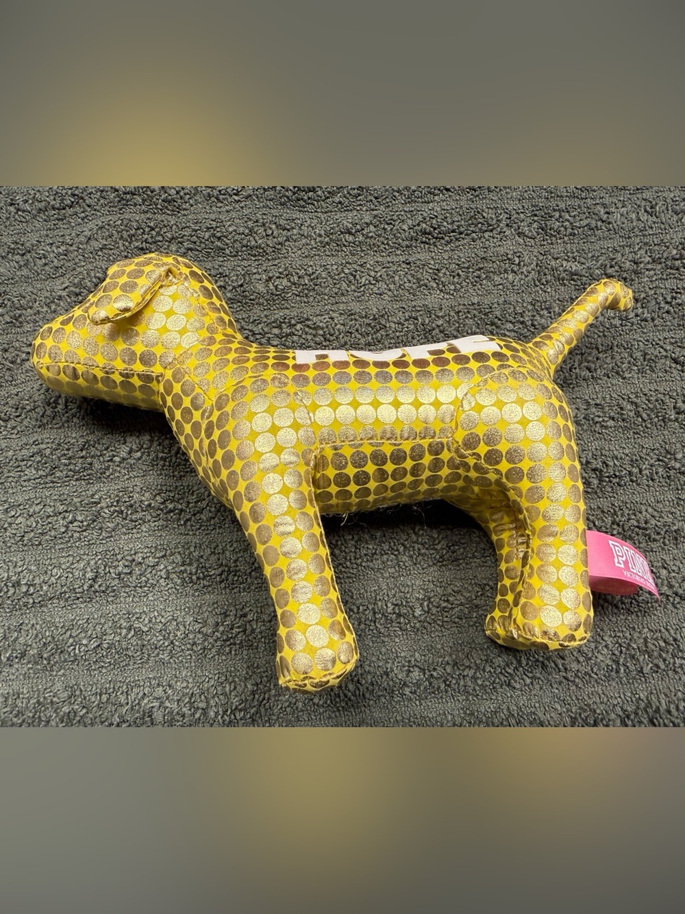 PINK Victoria's Secret Yellow Metallic Polka Dot Dog Figurine